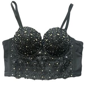 Black Sequin and Stone Embellished Bra top